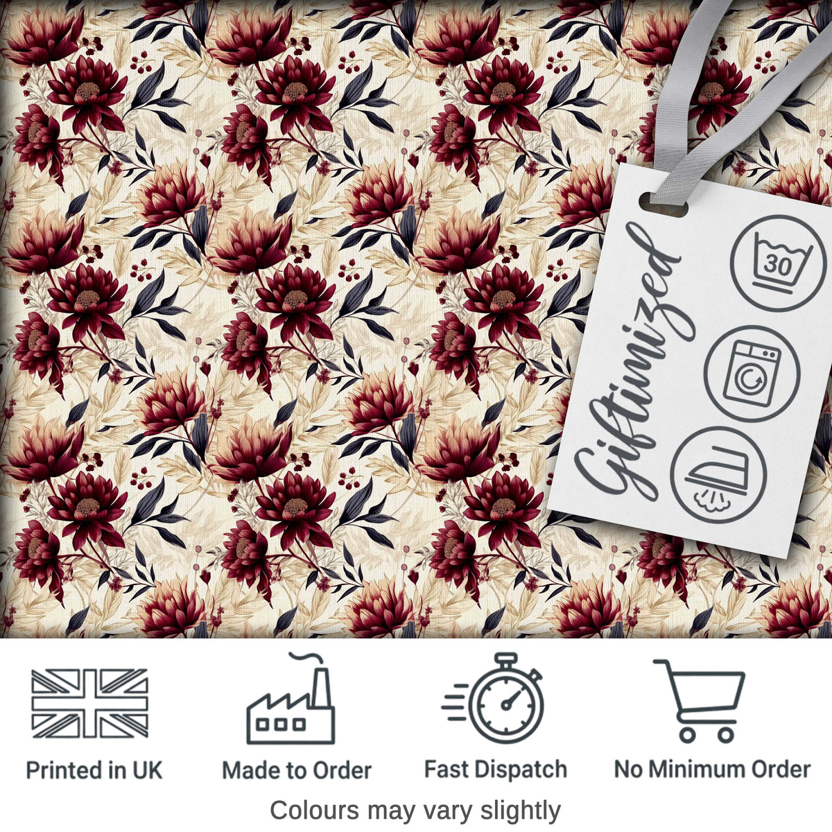 Soft Beige and Burgundy Floral Garden Pattern Seamless Pattern Digital Print Fabric by the Metre UK Sewing Quilting Textile
