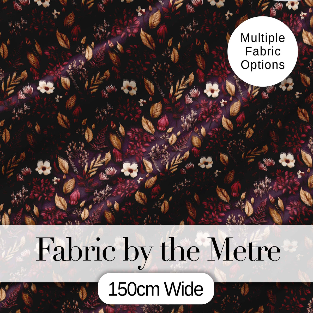 Dark Burgundy and Gold Botanical Leaves Floral Seamless Pattern Digital Print Fabric by the Metre UK Sewing Quilting Textile