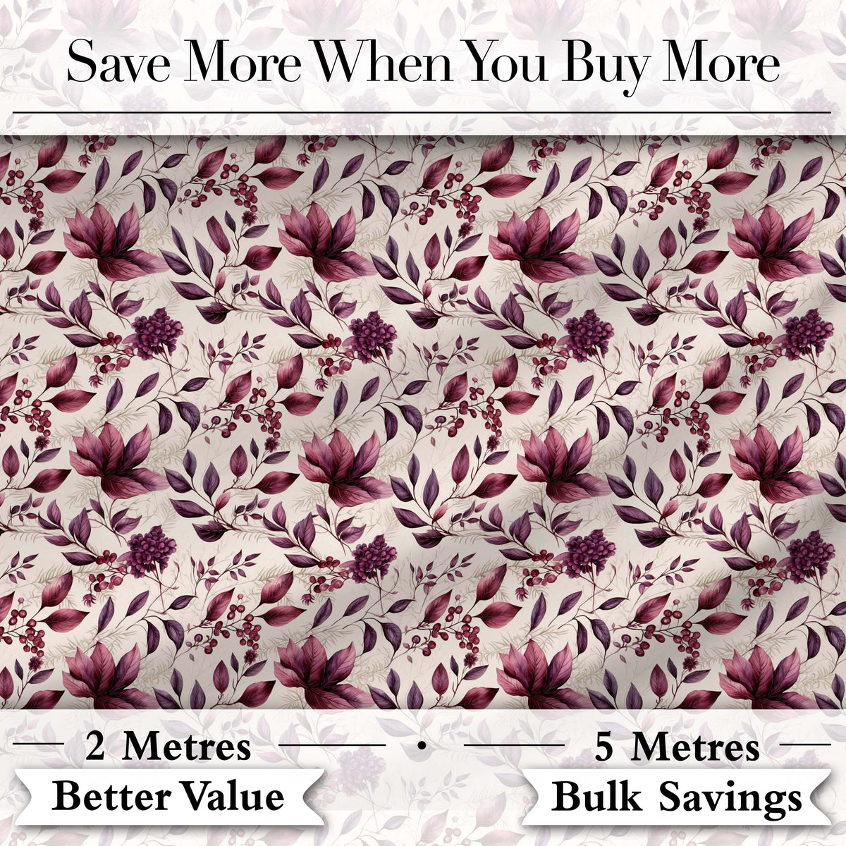Elegant Plum Floral Branches with Berries on Cream Seamless Pattern Digital Print Fabric by the Metre UK Sewing Quilting Textile
