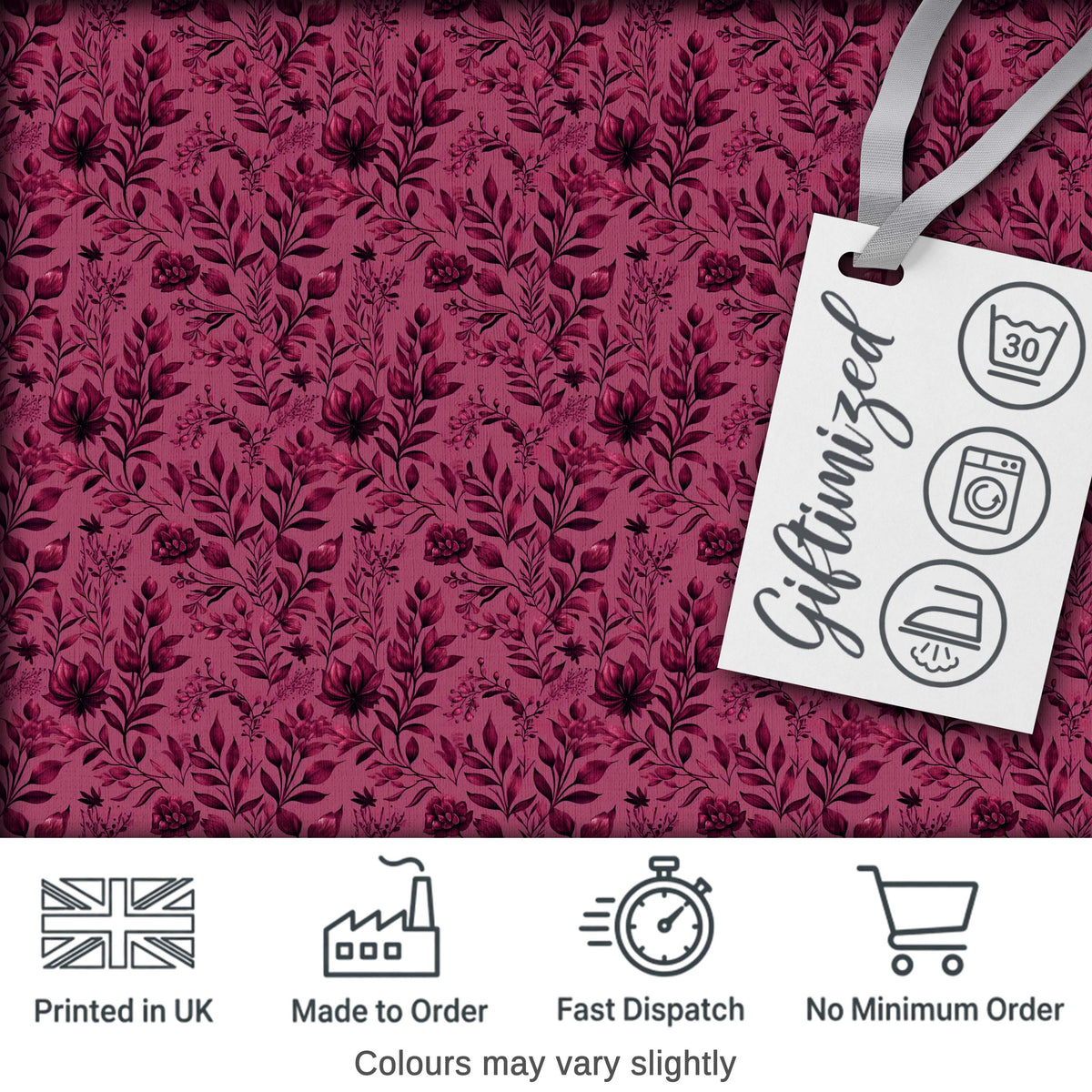 Vintage Mauve Floral Silhouette Pattern on Dusky Background Seamless Pattern Digital Print Fabric by the Metre UK Sewing Quilting Textile