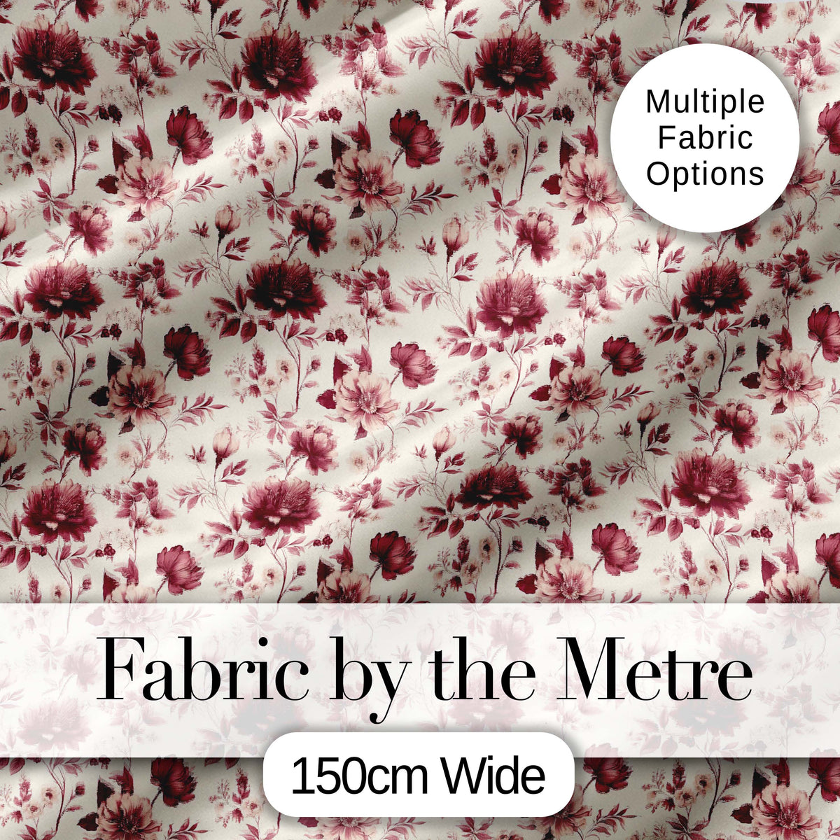 Classic Beige Background with Burgundy Floral Sprigs Seamless Pattern Digital Print Fabric by the Metre UK Sewing Quilting Textile
