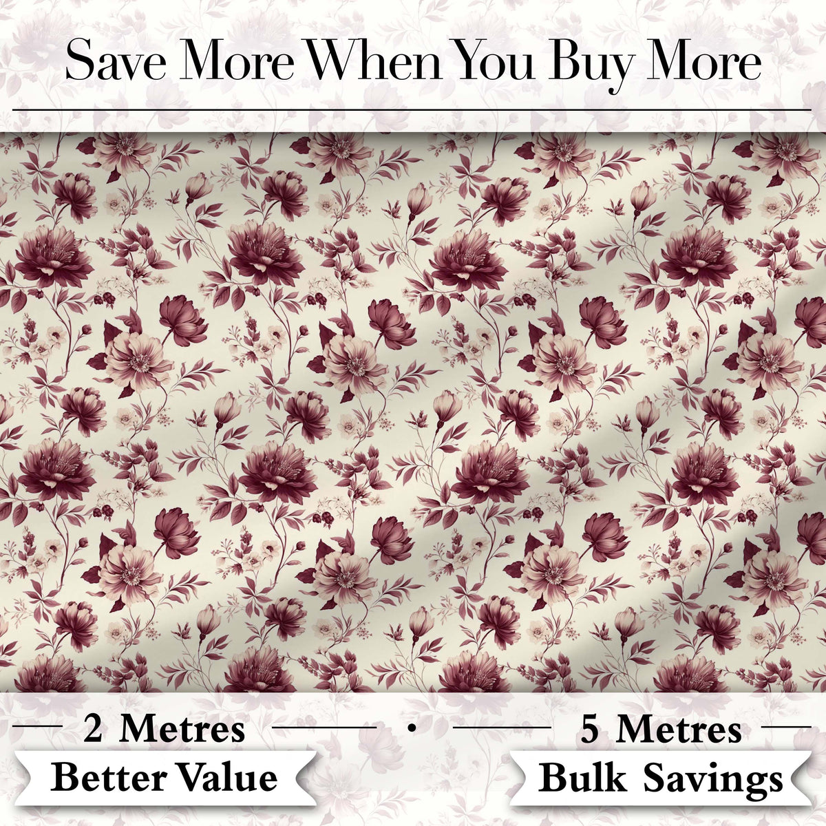 Classic Beige Background with Burgundy Floral Sprigs Seamless Pattern Digital Print Fabric by the Metre UK Sewing Quilting Textile