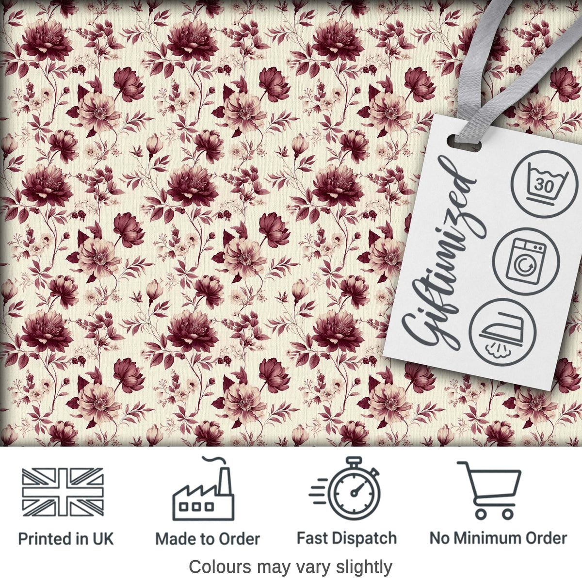 Classic Beige Background with Burgundy Floral Sprigs Seamless Pattern Digital Print Fabric by the Metre UK Sewing Quilting Textile