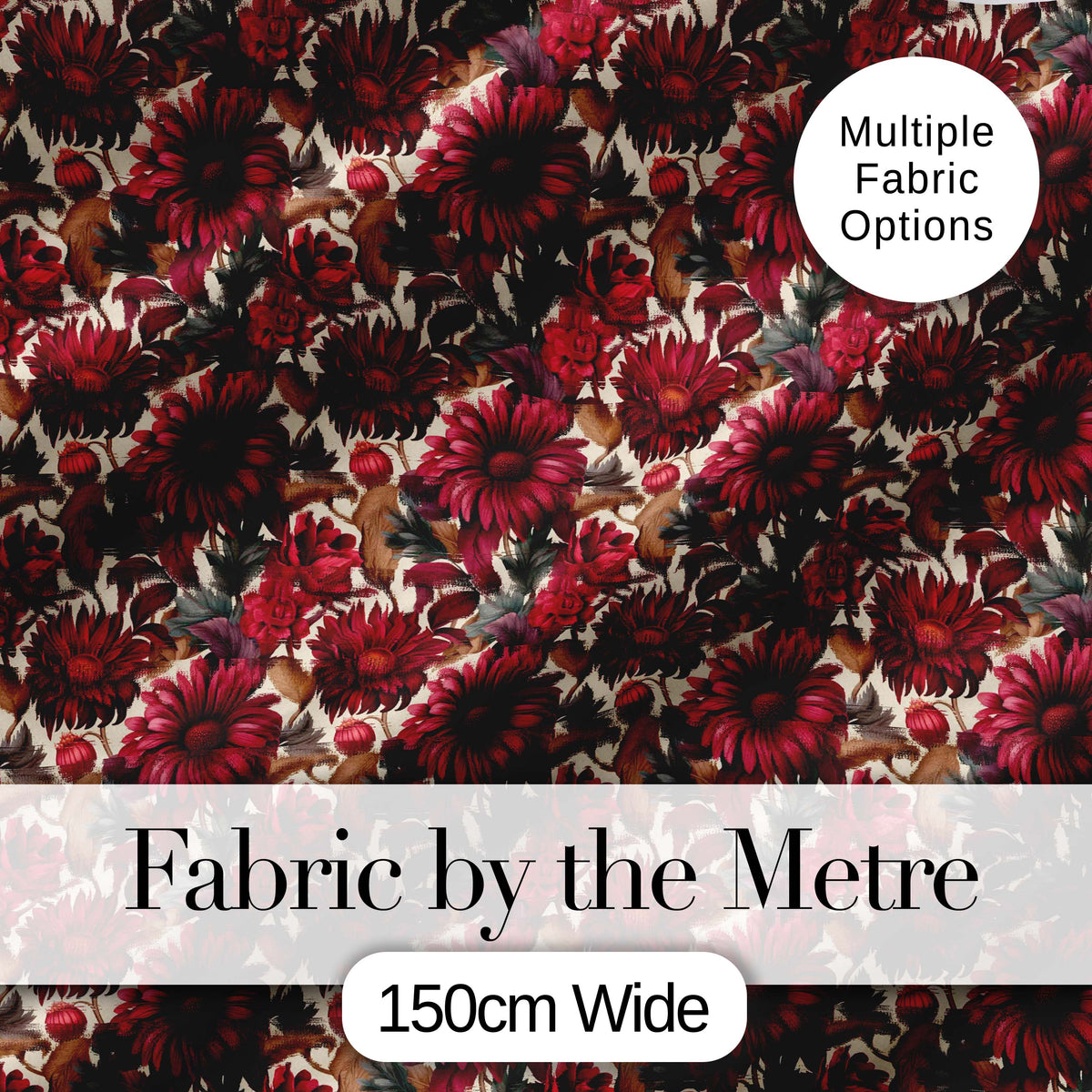 Bold Red Dahlia Floral Pattern with Neutral Leaves Seamless Pattern Digital Print Fabric by the Metre UK Sewing Quilting Textile