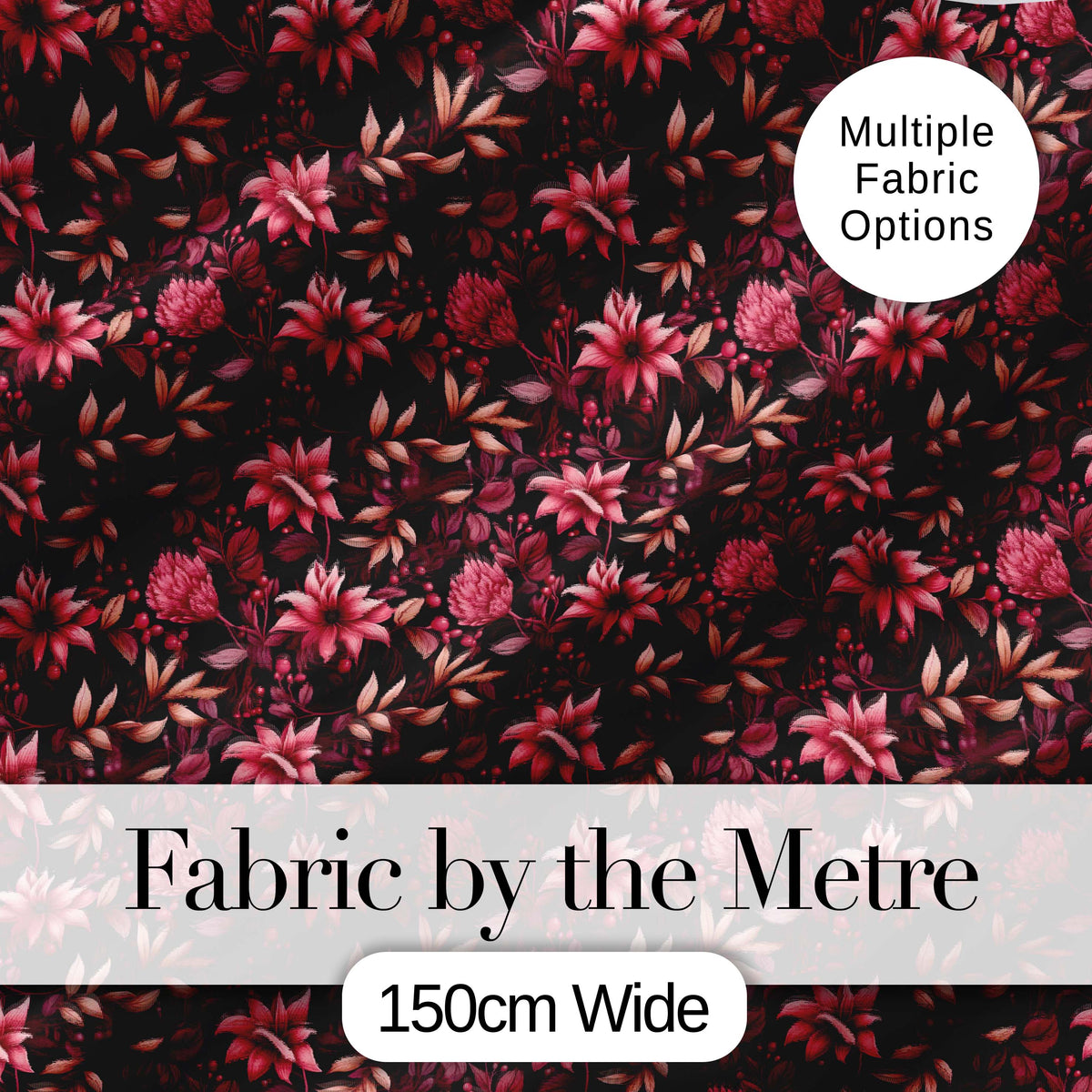 Dark Burgundy Floral Blooms with Leaves Seamless Pattern Digital Print Fabric by the Metre UK Sewing Quilting Textile