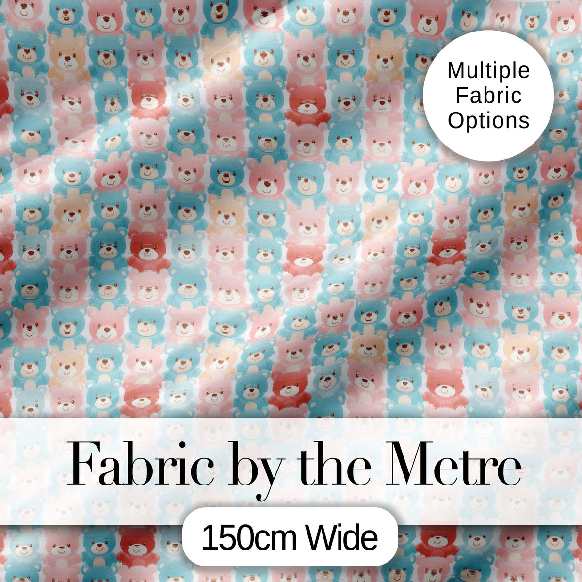 Pastel Teddy Bear Faces Repeating Pattern Seamless Digital Print Fabric by the Metre UK Sewing Quilting Textile