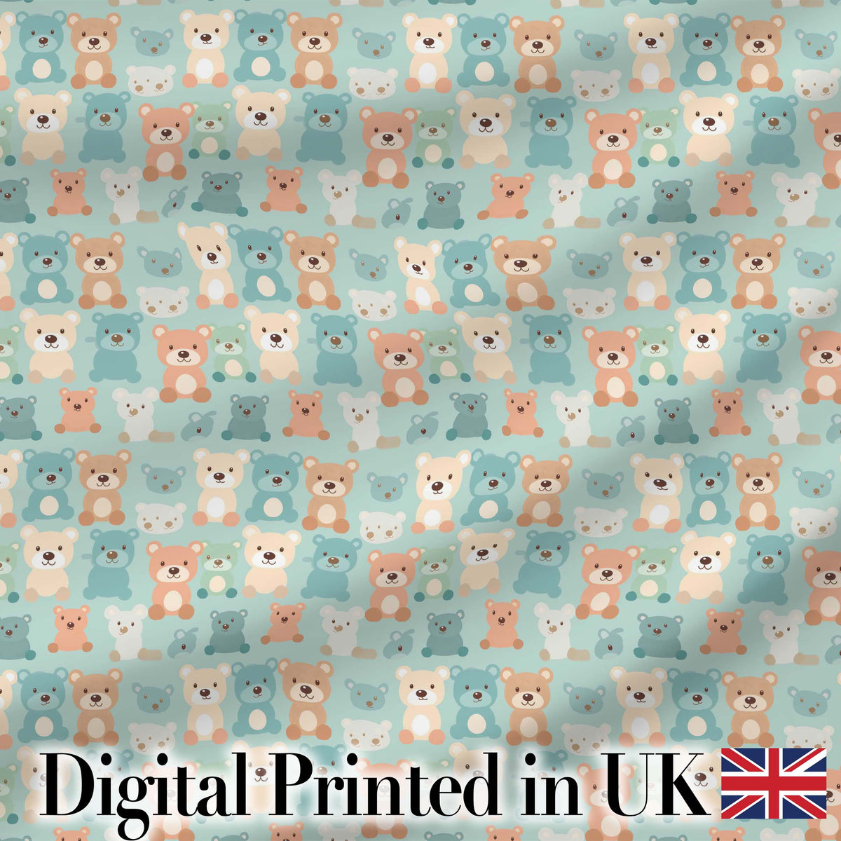 Pastel Teddy Bears Repeating Cute Characters Seamless Pattern Digital Print Fabric by the Metre UK Sewing Quilting Textile