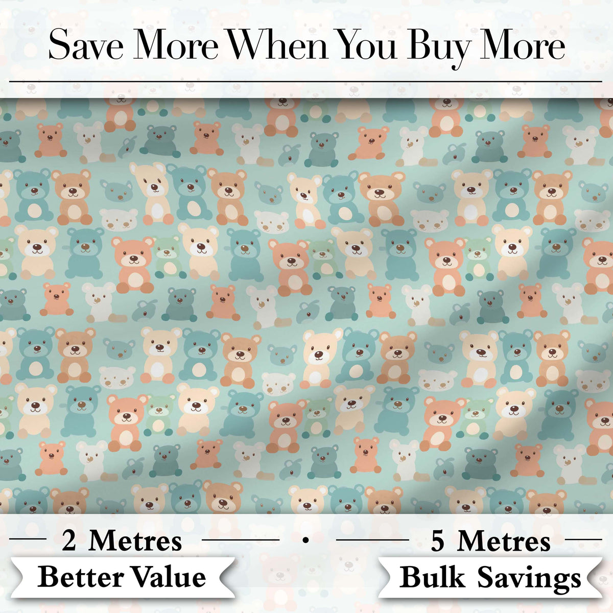Pastel Teddy Bears Repeating Cute Characters Seamless Pattern Digital Print Fabric by the Metre UK Sewing Quilting Textile