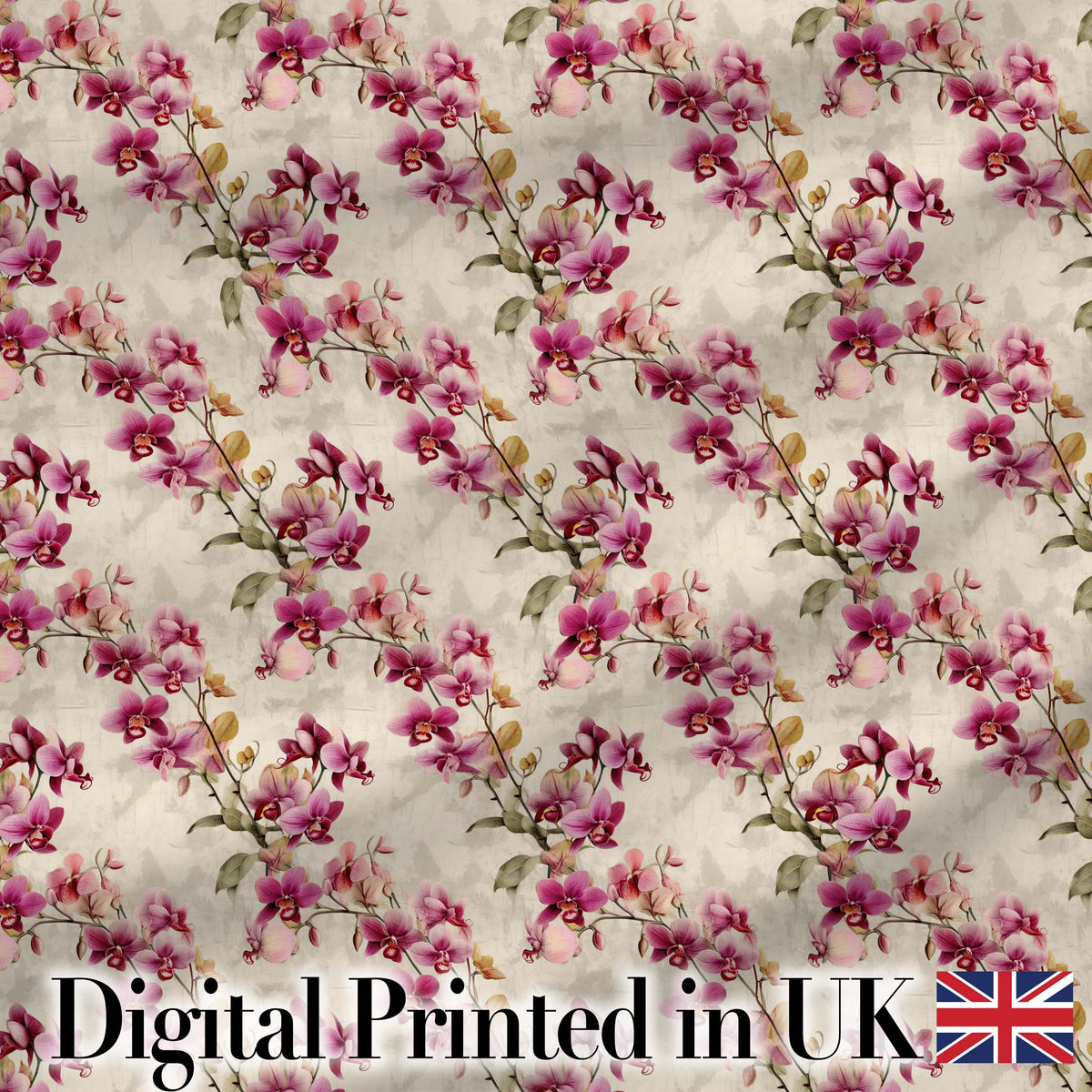 Pink Orchid Branch Vintage Neutral Seamless Pattern Digital Print Fabric by the Metre UK Sewing Quilting Textile