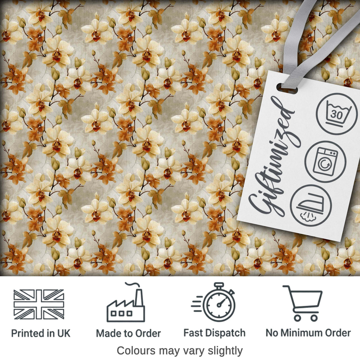 Warm Cream Orchid Floral Classic Botanical Seamless Pattern Digital Print Fabric by the Metre UK Sewing Quilting Textile