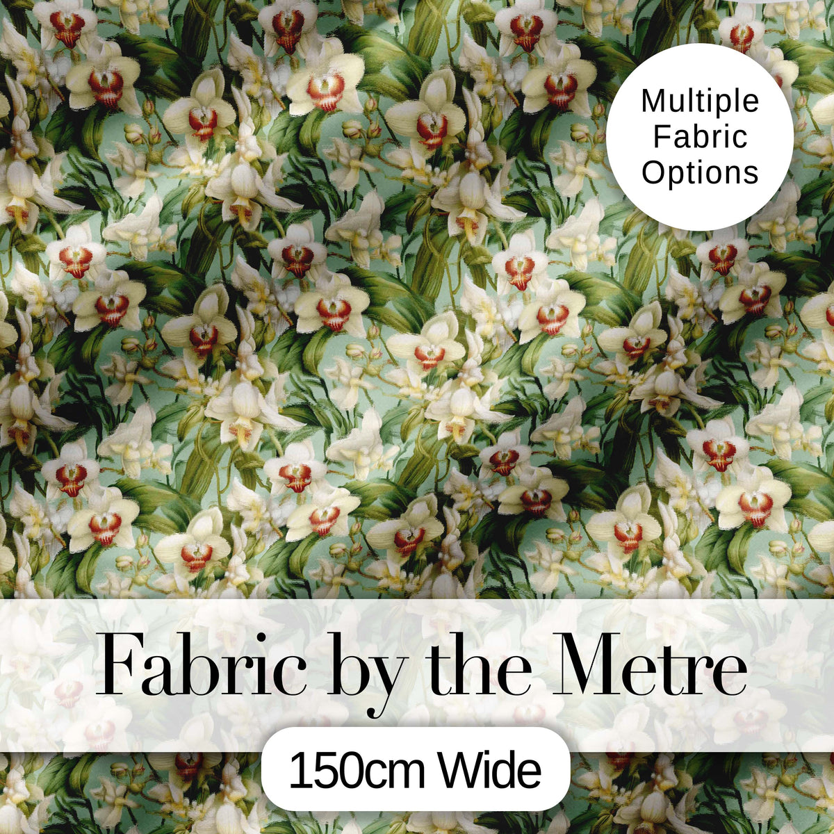 Green Orchid Floral Garden Natural Seamless Pattern Digital Print Fabric by the Metre UK Sewing Quilting Textile