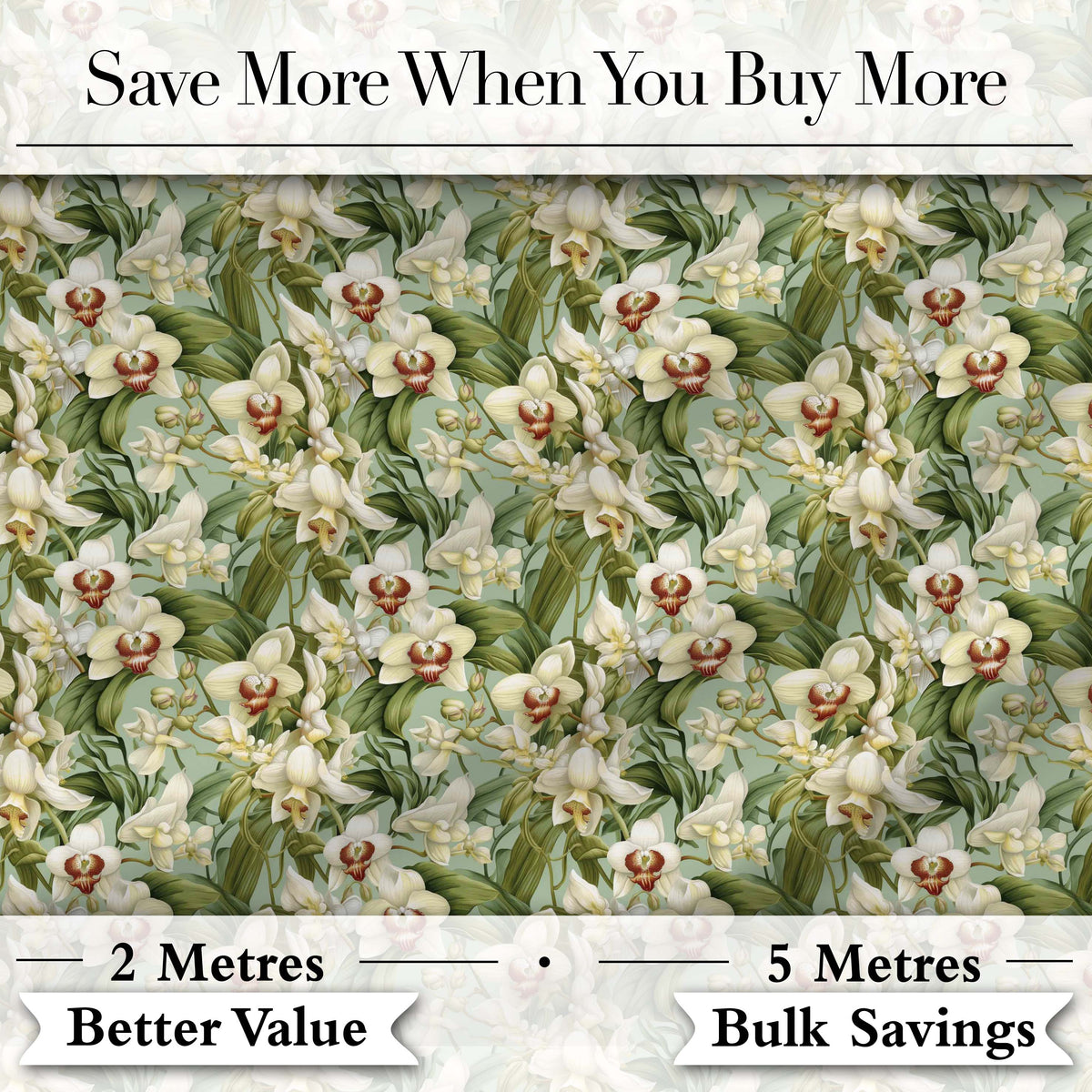 Green Orchid Floral Garden Natural Seamless Pattern Digital Print Fabric by the Metre UK Sewing Quilting Textile