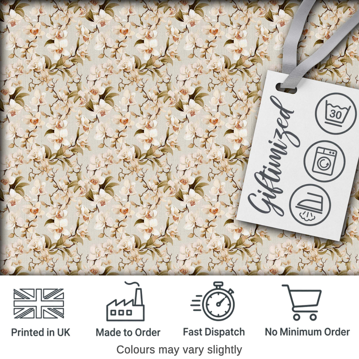 Elegant White Orchid Floral Vintage Seamless Pattern Digital Print Fabric by the Metre UK Sewing Quilting Textile