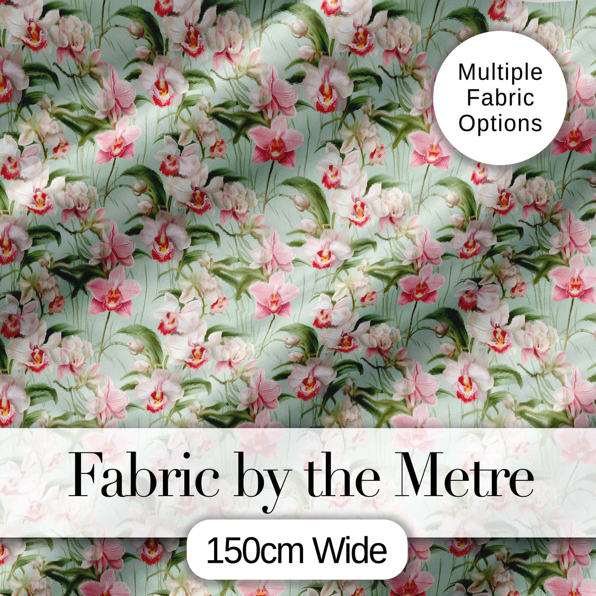 Soft Pink Orchid Garden Botanical Seamless Pattern Digital Print Fabric by the Metre UK Sewing Quilting Textile