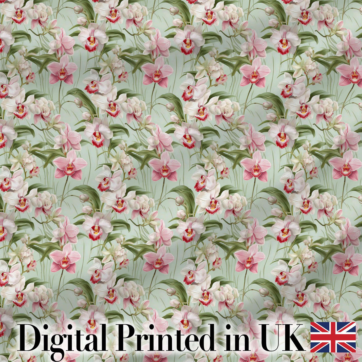 Soft Pink Orchid Garden Botanical Seamless Pattern Digital Print Fabric by the Metre UK Sewing Quilting Textile