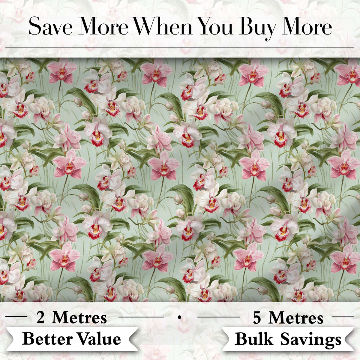 Soft Pink Orchid Garden Botanical Seamless Pattern Digital Print Fabric by the Metre UK Sewing Quilting Textile
