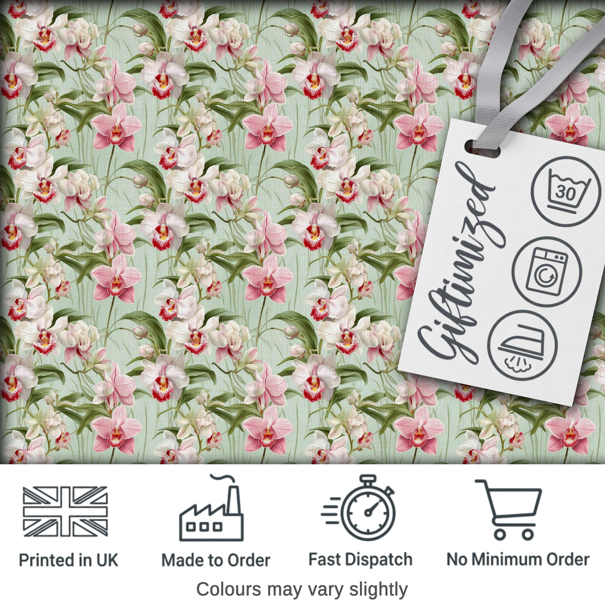 Soft Pink Orchid Garden Botanical Seamless Pattern Digital Print Fabric by the Metre UK Sewing Quilting Textile