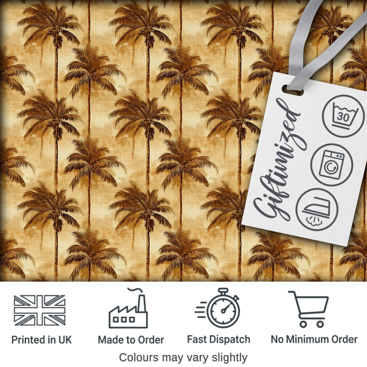 Classic Brown Palm Tree Vintage Coastal Seamless Pattern Digital Print Fabric by the Metre UK Sewing Quilting Textile