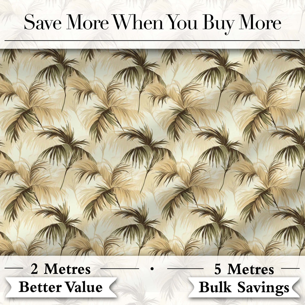 Vintage Beige Palm Leaves Tropical Seamless Pattern Digital Print Fabric by the Metre UK Sewing Quilting Textile