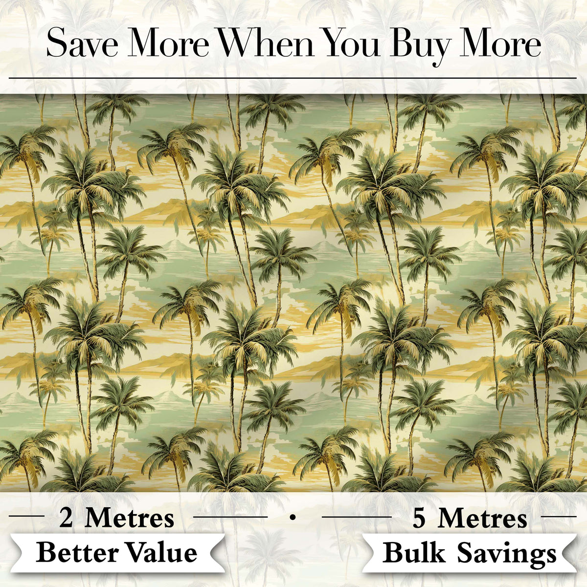 Tropical Island Palm Sunset Coastal Seamless Pattern Digital Print Fabric by the Metre UK Sewing Quilting Textile