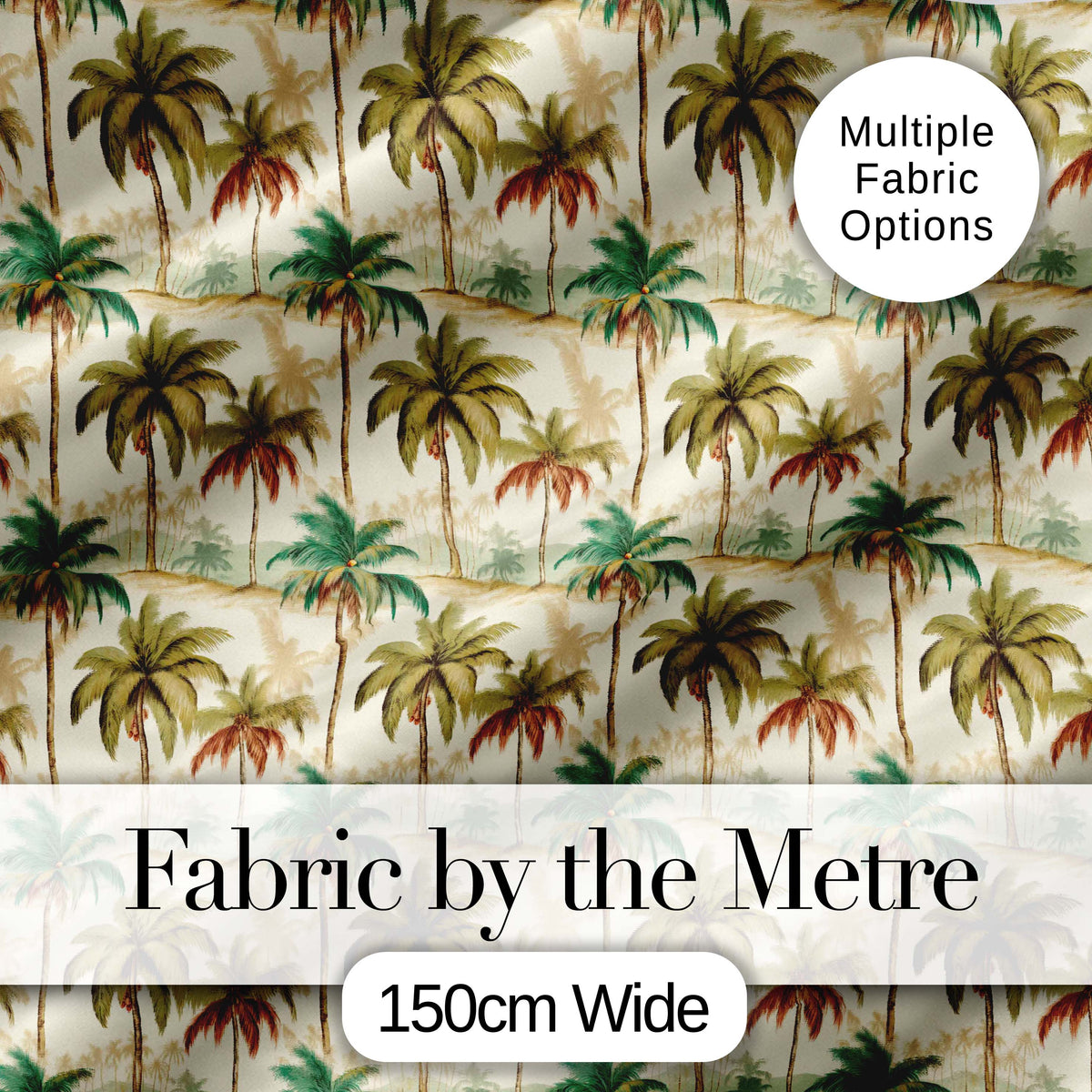 Soft Tropical Palm Landscape Vintage Seamless Pattern Digital Print Fabric by the Metre UK Sewing Quilting Textile