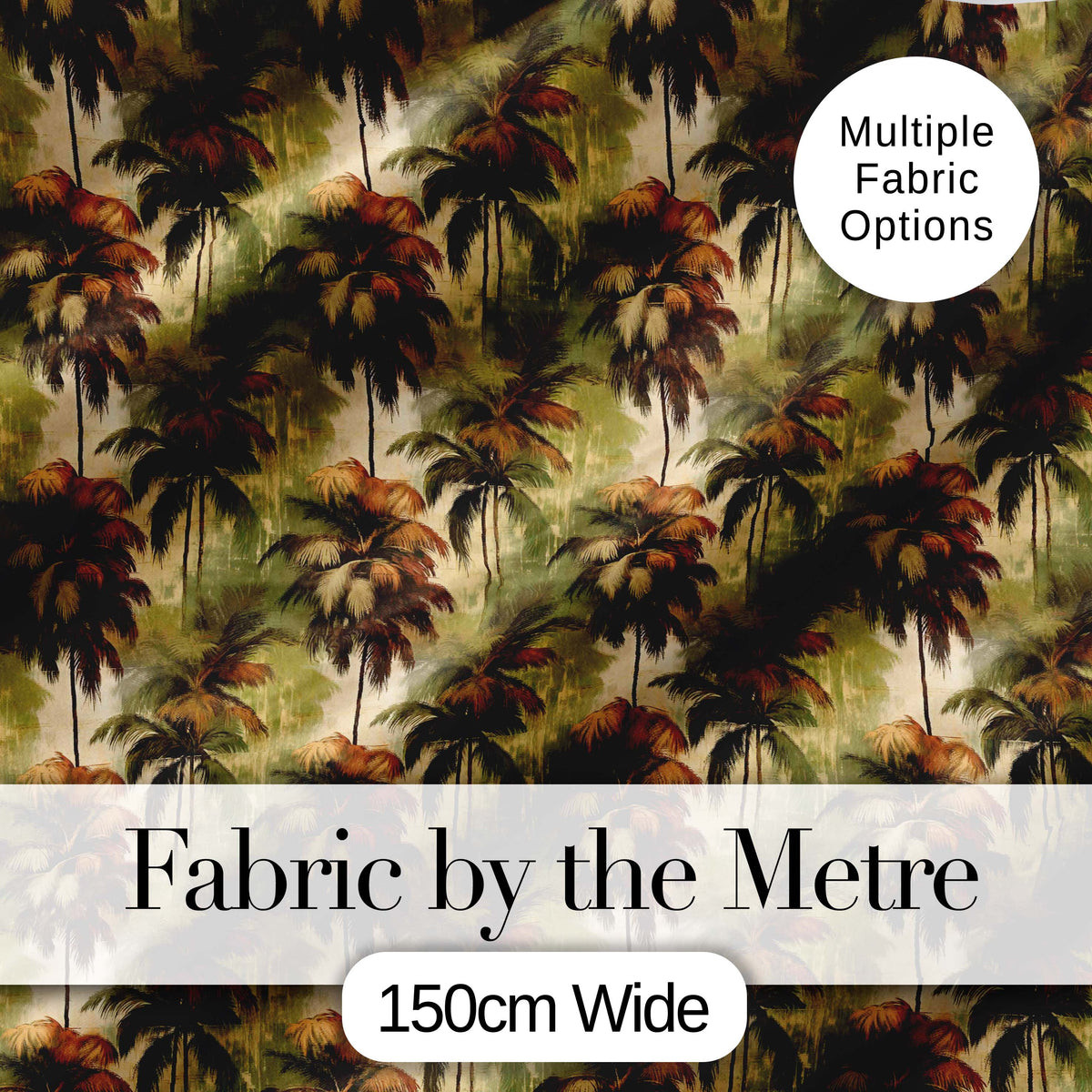 Vintage Warm Tone Palm Jungle Seamless Pattern Digital Print Fabric by the Metre UK Sewing Quilting Textile