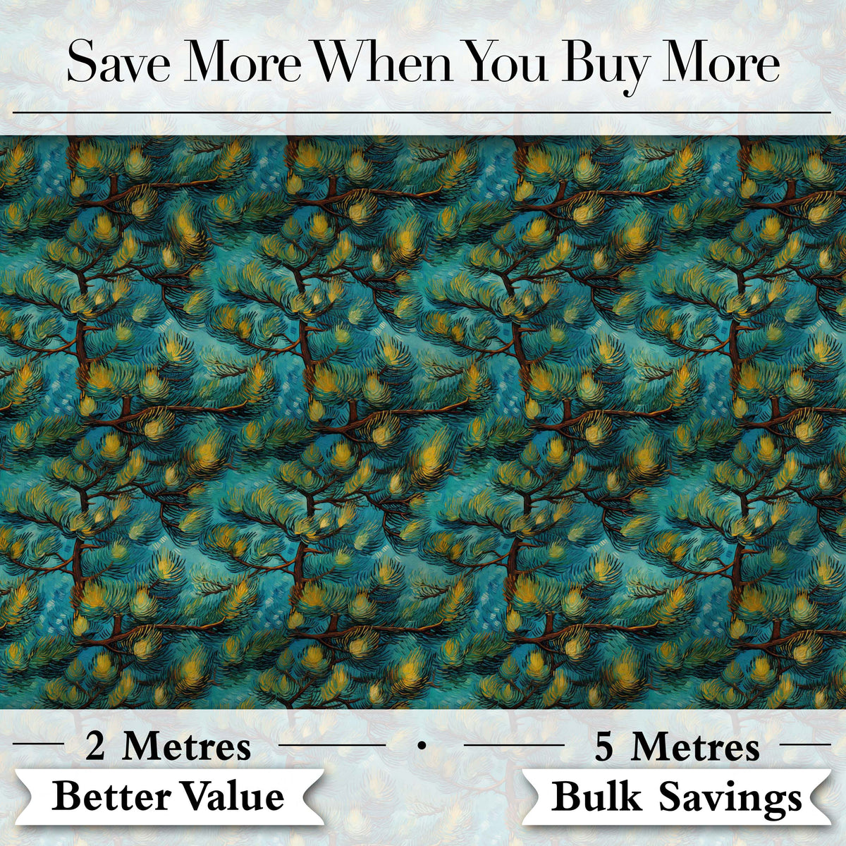 Teal Pine Branch Artistic Nature Seamless Pattern Digital Print Fabric by the Metre UK Sewing Quilting Textile
