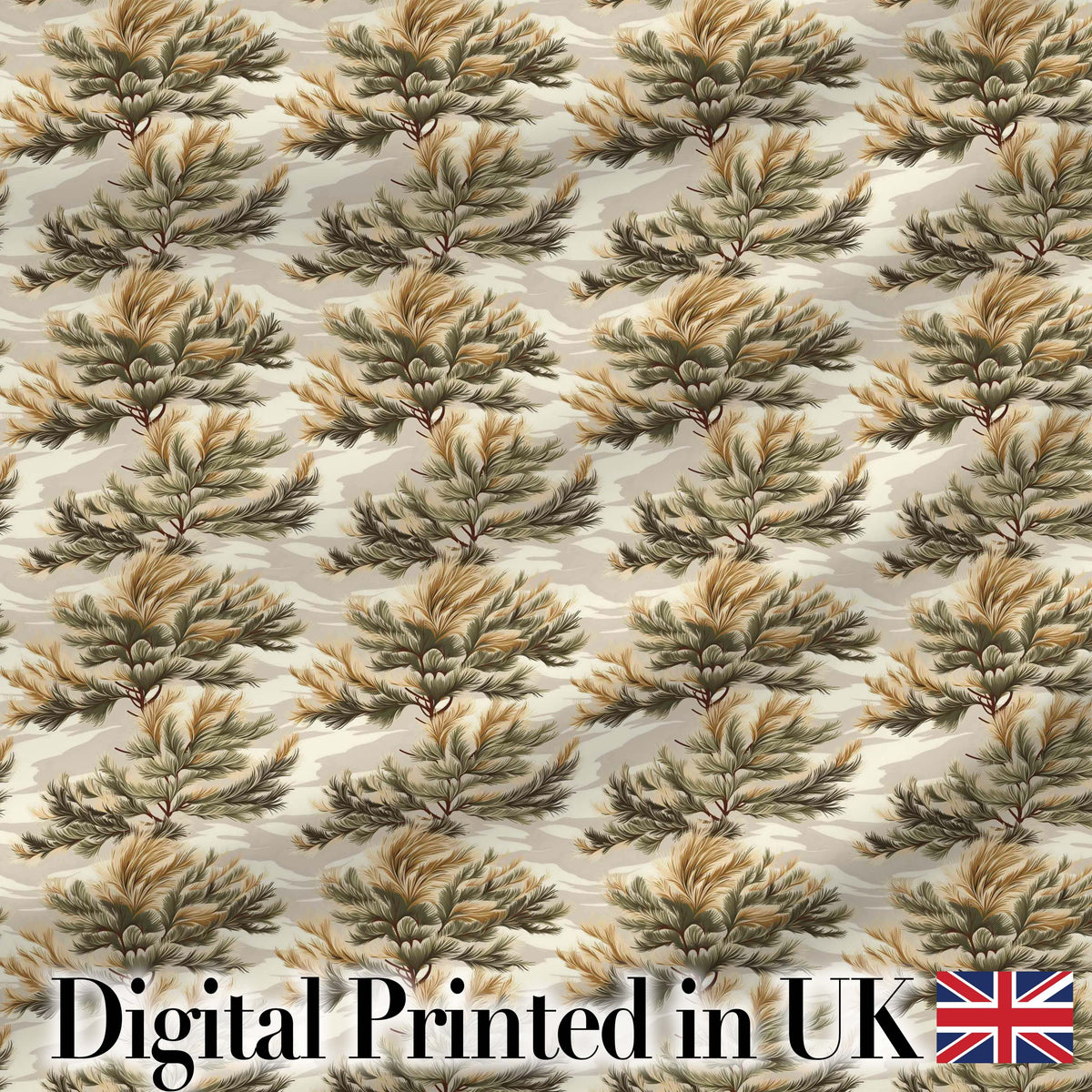 Soft Neutral Pine Branches Botanical Seamless Pattern Digital Print Fabric by the Metre UK Sewing Quilting Textile