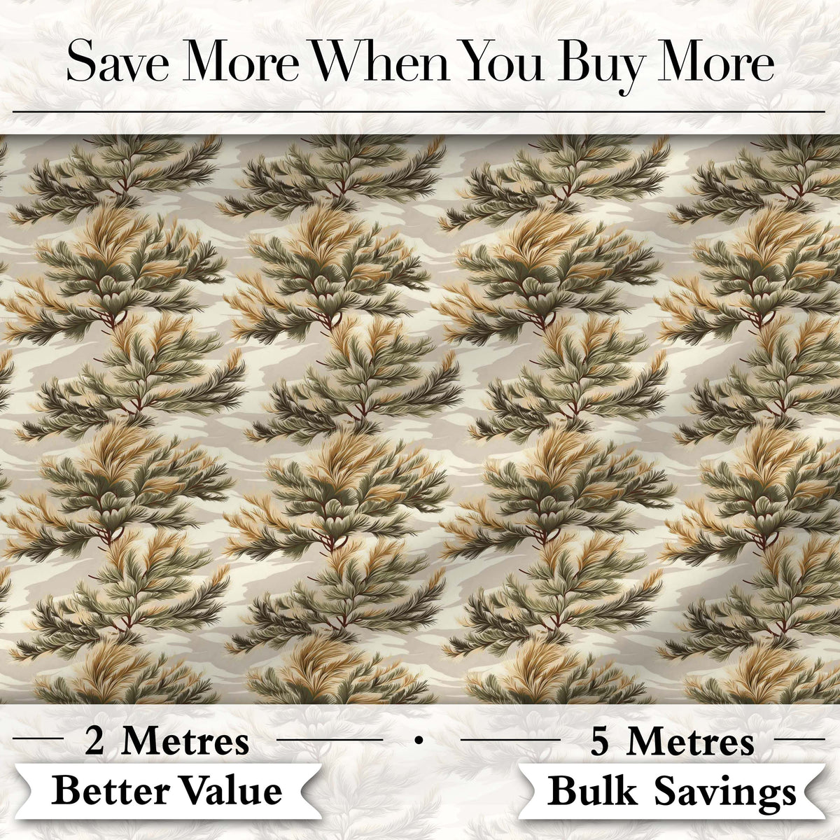Soft Neutral Pine Branches Botanical Seamless Pattern Digital Print Fabric by the Metre UK Sewing Quilting Textile