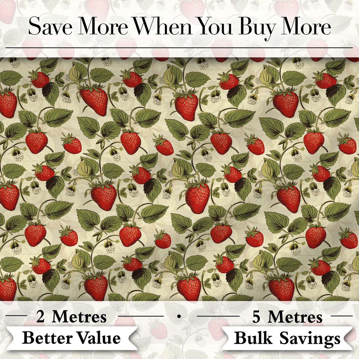Classic Strawberry Botanical Cream Garden Seamless Pattern Digital Print Fabric by the Metre UK Sewing Quilting Textile