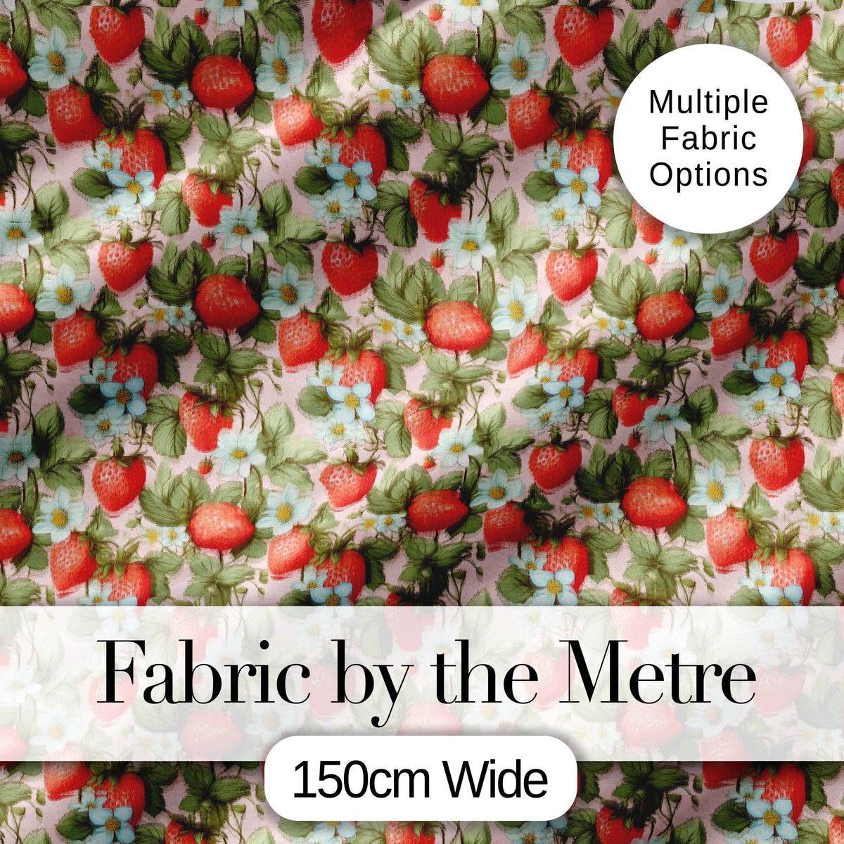Soft Pastel Strawberry Blossom Floral Seamless Pattern Digital Print Fabric by the Metre UK Sewing Quilting Textile