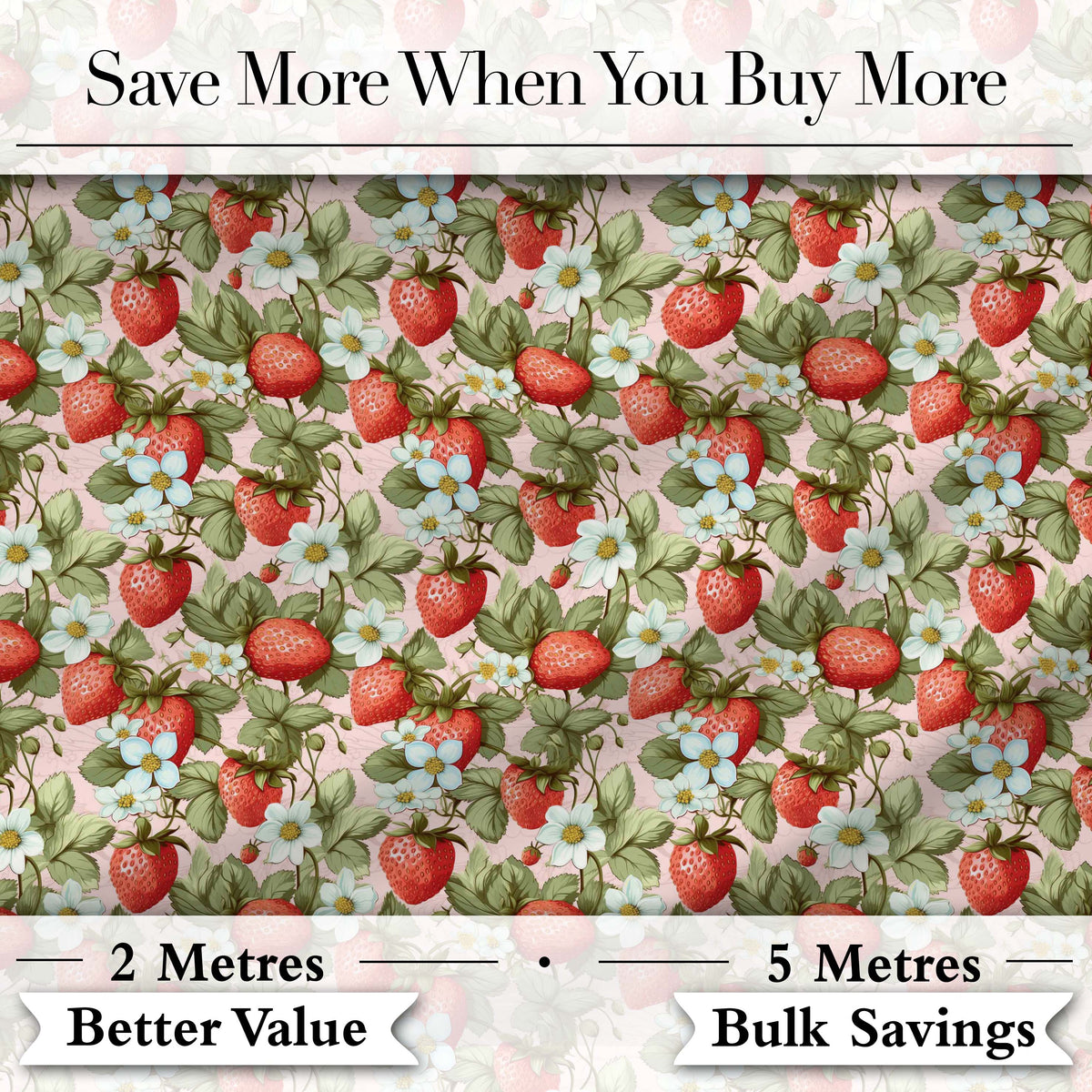 Soft Pastel Strawberry Blossom Floral Seamless Pattern Digital Print Fabric by the Metre UK Sewing Quilting Textile