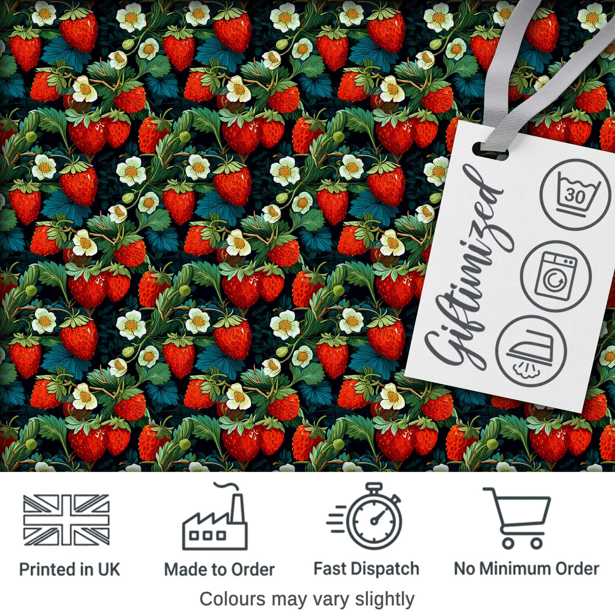 Dark Strawberry Botanical Rich Floral Seamless Pattern Digital Print Fabric by the Metre UK Sewing Quilting Textile