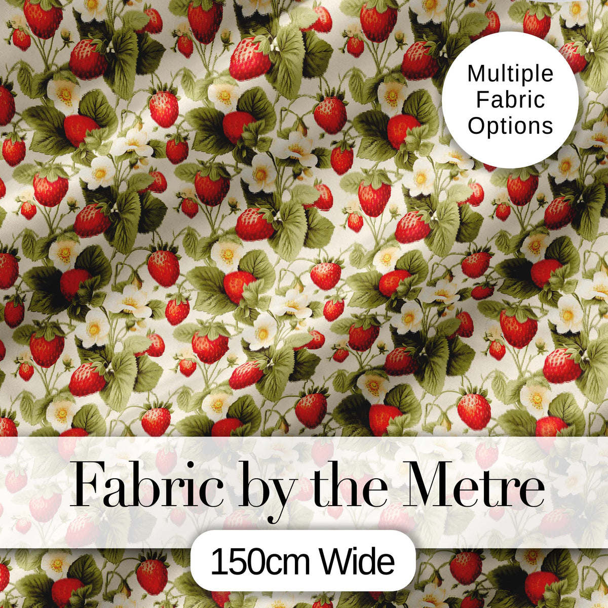 Vintage Strawberry Blossom Cream Garden Seamless Pattern Digital Print Fabric by the Metre UK Sewing Quilting Textile
