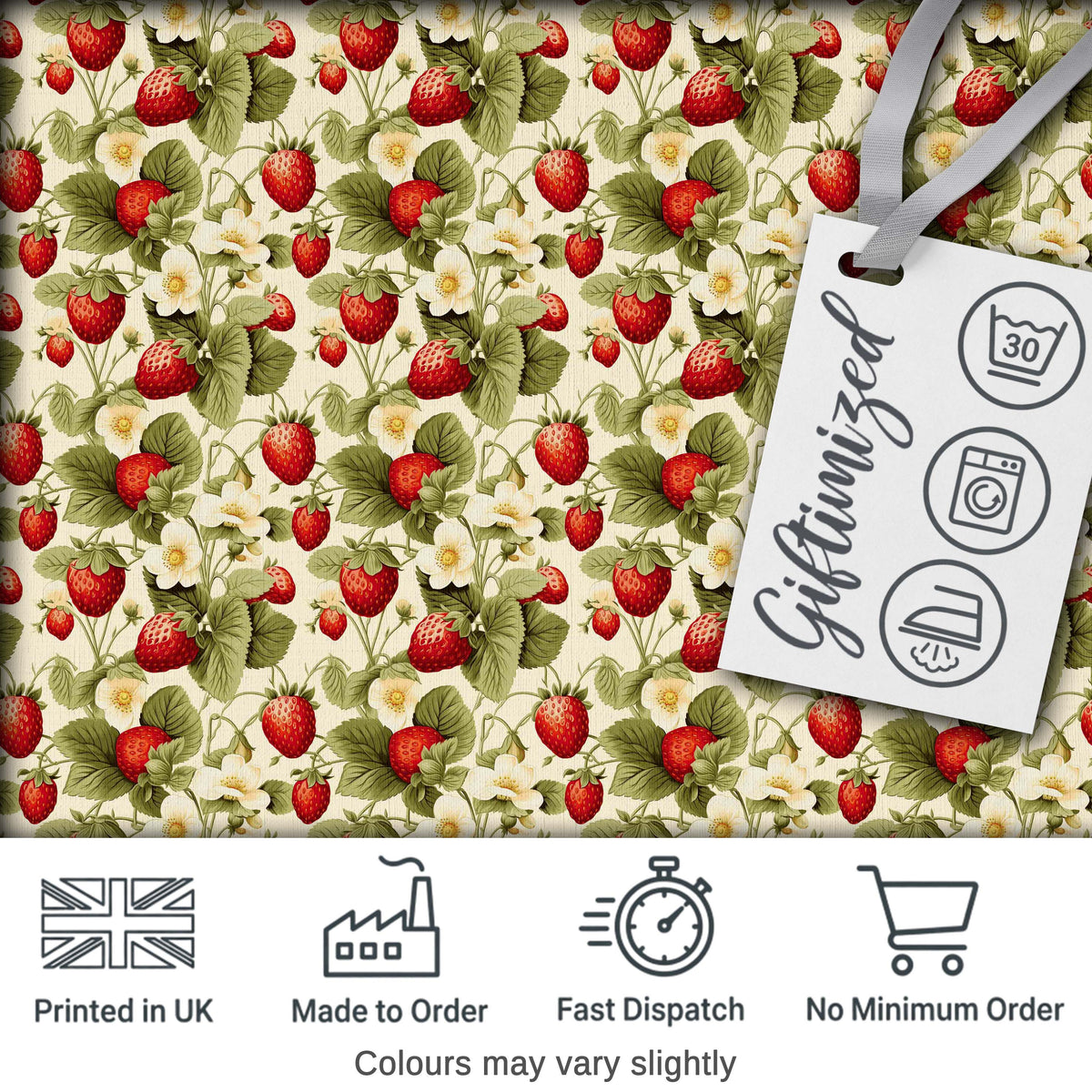 Vintage Strawberry Blossom Cream Garden Seamless Pattern Digital Print Fabric by the Metre UK Sewing Quilting Textile