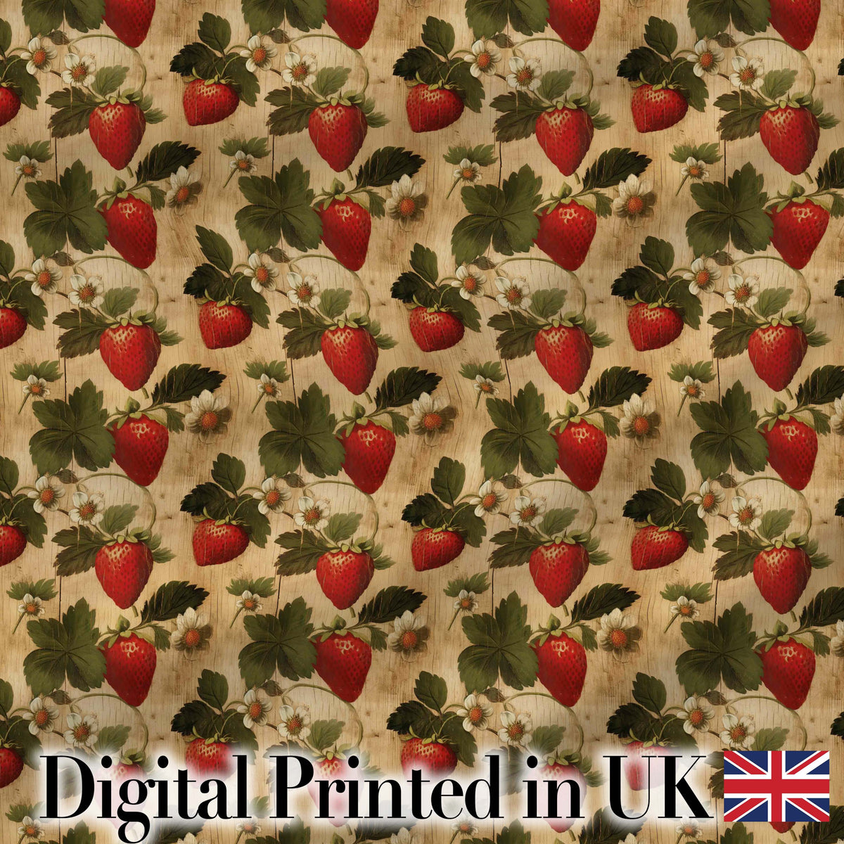 Rustic Strawberry Vine Wood Texture Seamless Pattern Digital Print Fabric by the Metre UK Sewing Quilting Textile