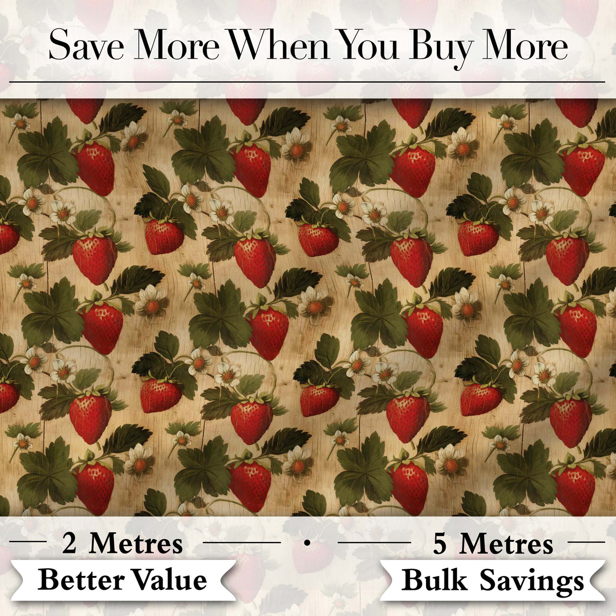 Rustic Strawberry Vine Wood Texture Seamless Pattern Digital Print Fabric by the Metre UK Sewing Quilting Textile
