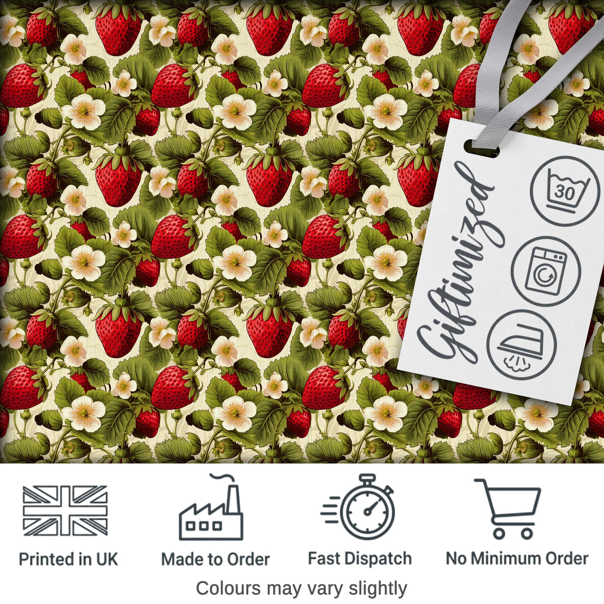 Classic Strawberry Garden Floral Cream Seamless Pattern Digital Print Fabric by the Metre UK Sewing Quilting Textile