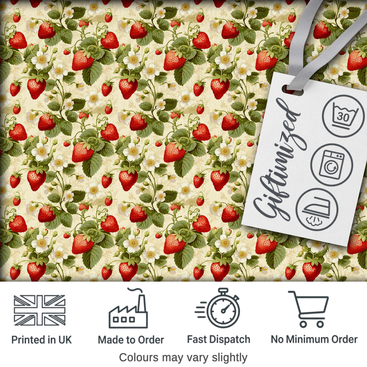 Delicate Strawberry Vine Soft Floral Seamless Pattern Digital Print Fabric by the Metre UK Sewing Quilting Textile