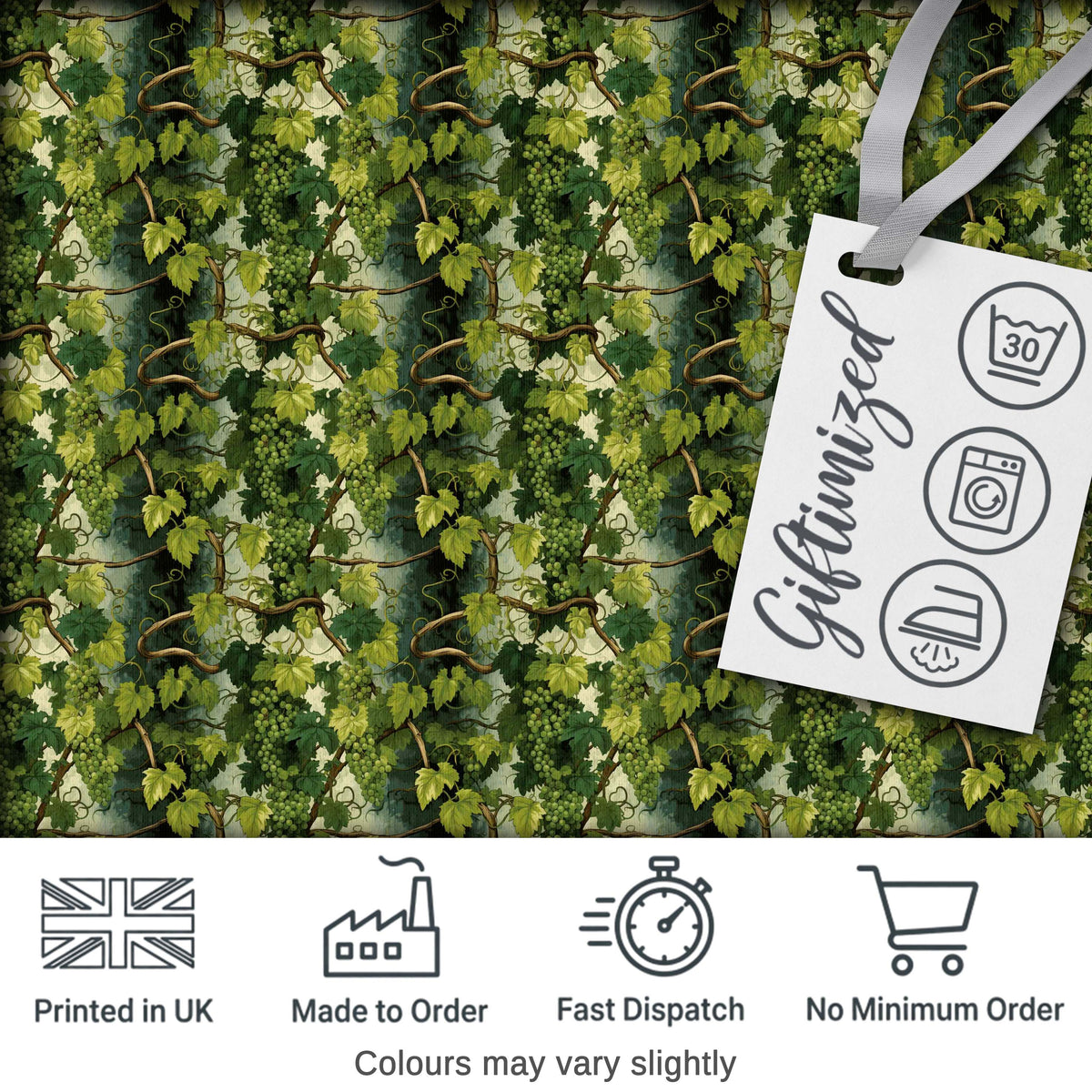 Lush Green Grape Cluster Vineyard Seamless Pattern Digital Print Fabric by the Metre UK Sewing Quilting Textile