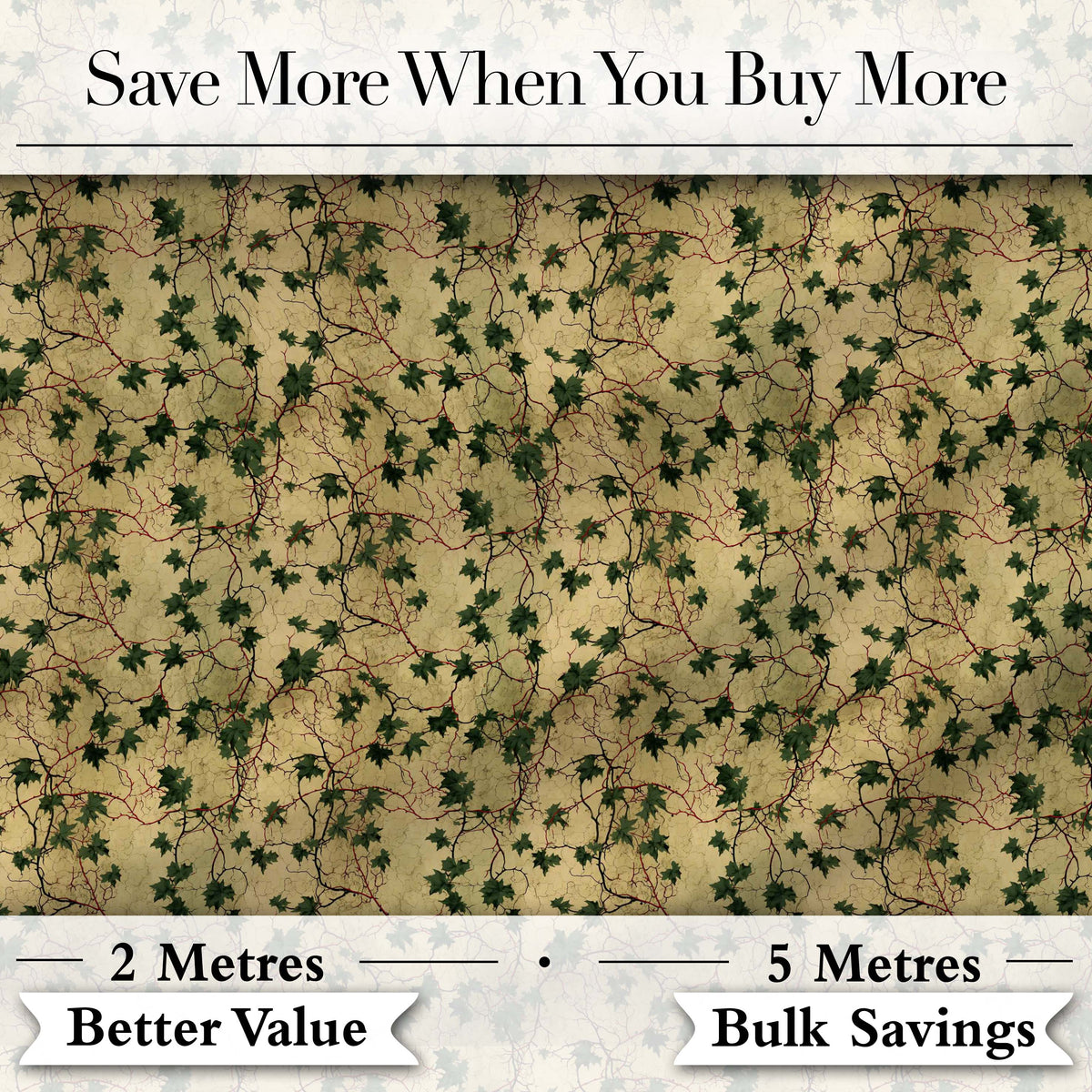 Vintage Maple Leaf Branch Beige Seamless Pattern Digital Print Fabric by the Metre UK Sewing Quilting Textile