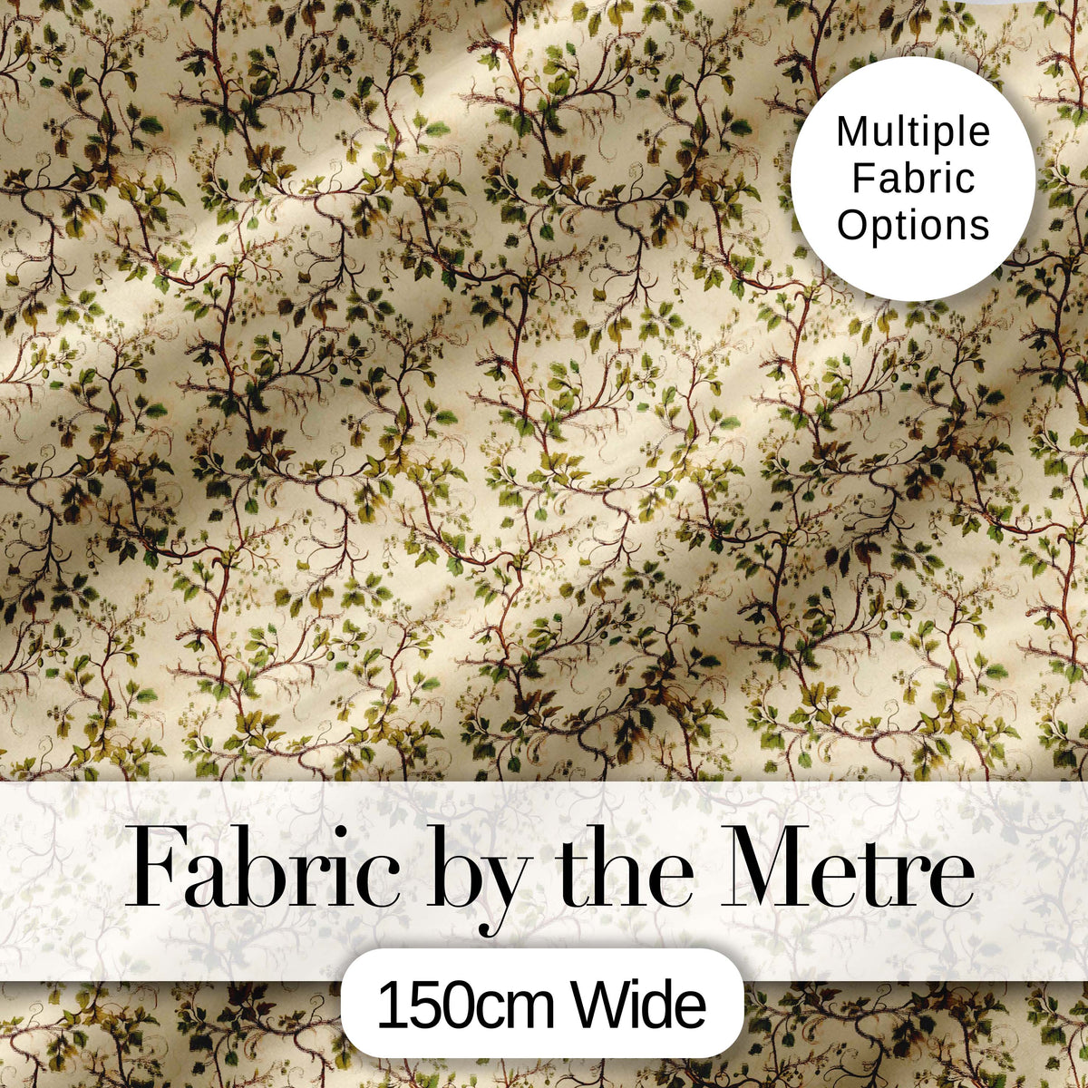 Elegant Twisting Vine Leaves Minimal Seamless Pattern Digital Print Fabric by the Metre UK Sewing Quilting Textile