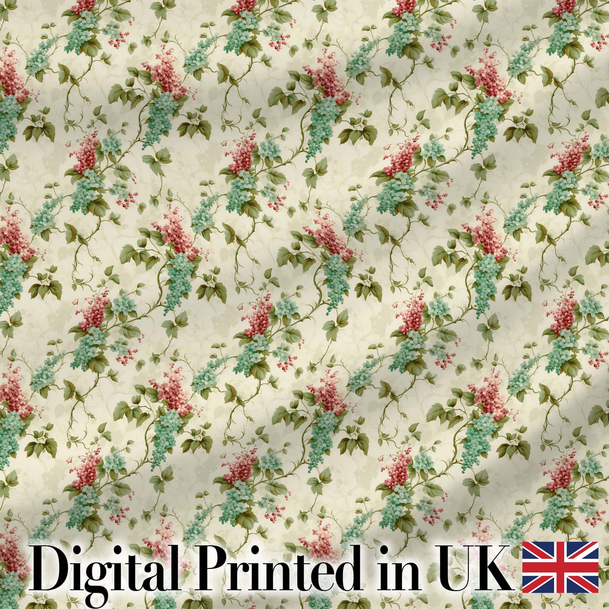 Pastel Floral Berry Vine Elegant Seamless Pattern Digital Print Fabric by the Metre UK Sewing Quilting Textile