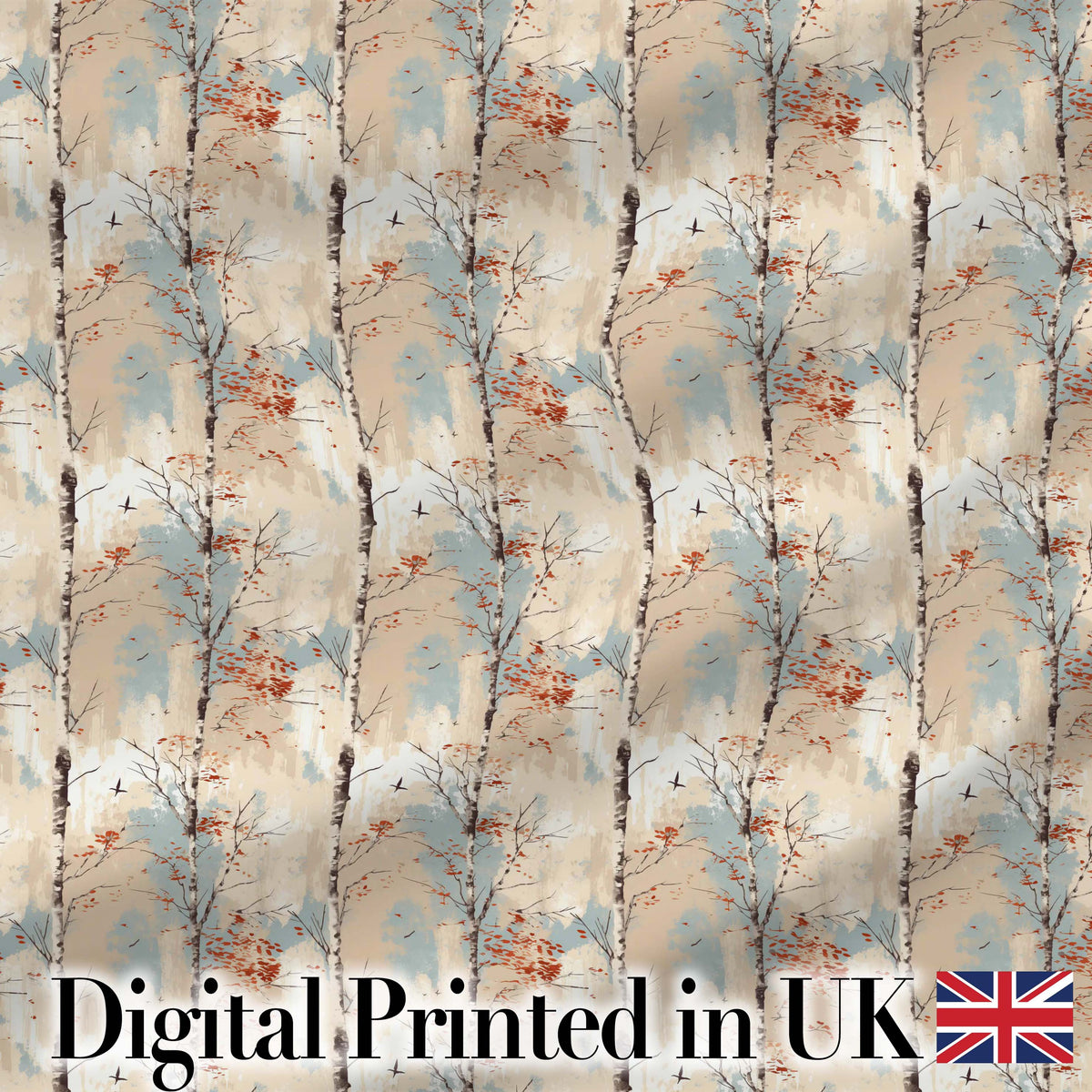 Minimal Birch Tree Autumn Leaves Seamless Pattern Digital Print Fabric by the Metre UK Sewing Quilting Textile