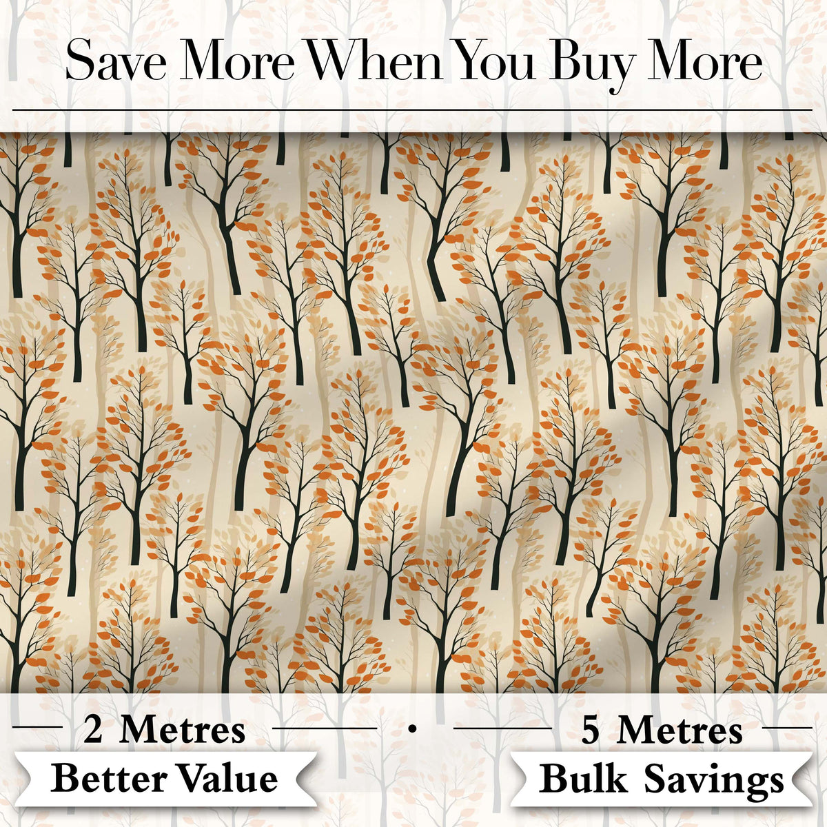 Minimalist Autumn Trees with Orange Leaves Seamless Pattern Digital Print Fabric by the Metre UK Sewing Quilting Textile