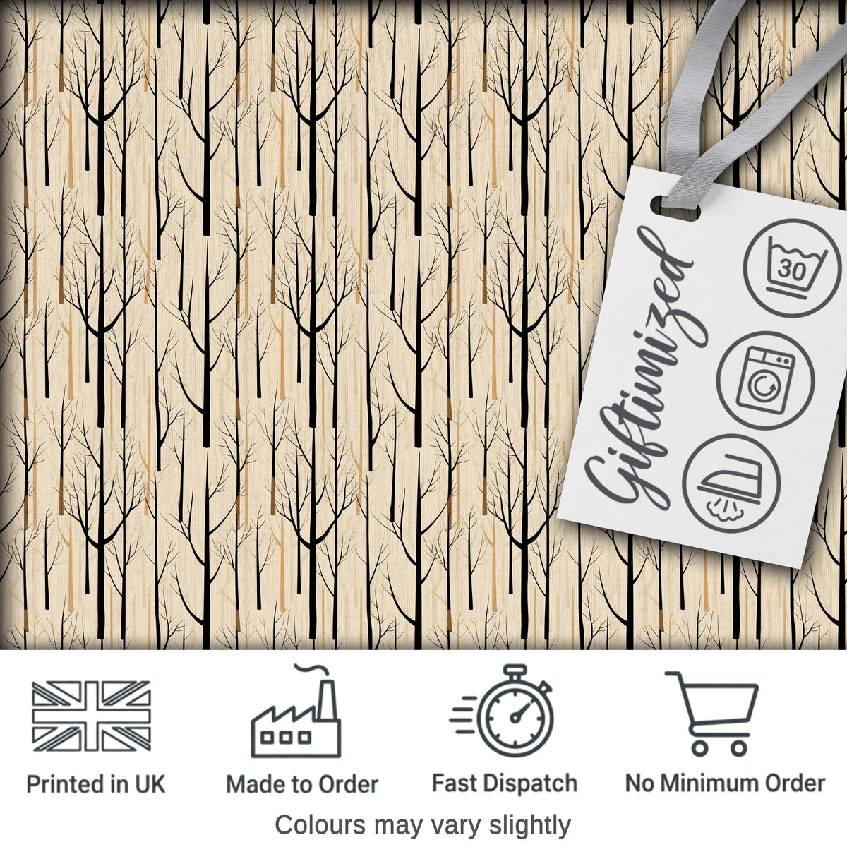 Bare Forest Tree Silhouettes Minimal Seamless Pattern Digital Print Fabric by the Metre UK Sewing Quilting Textile