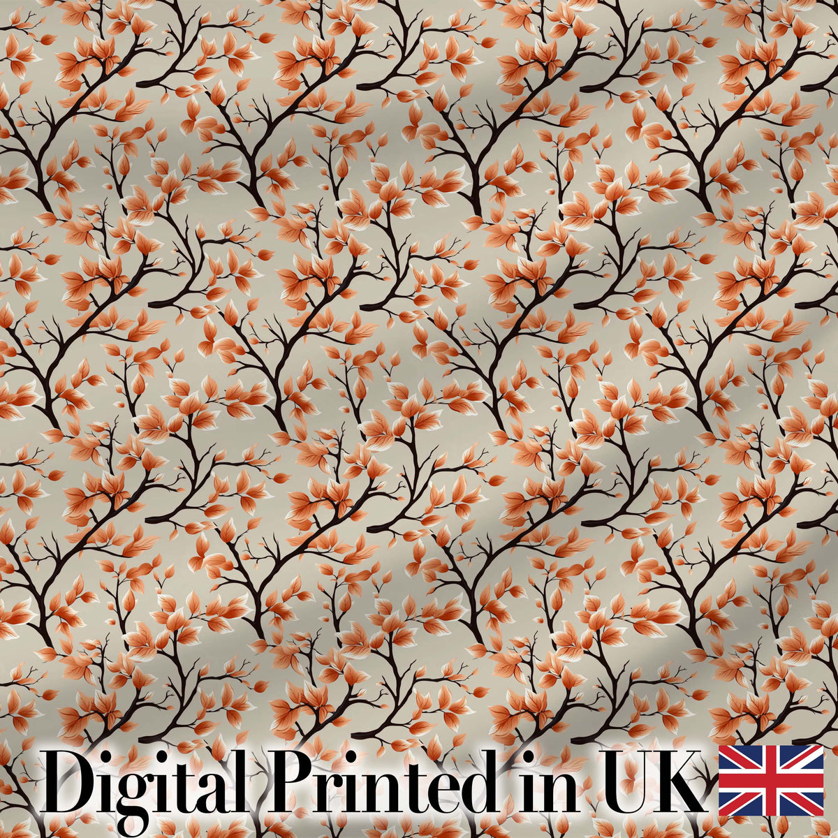 Floral Autumn Branches with Orange Blossoms Seamless Pattern Digital Print Fabric by the Metre UK Sewing Quilting Textile