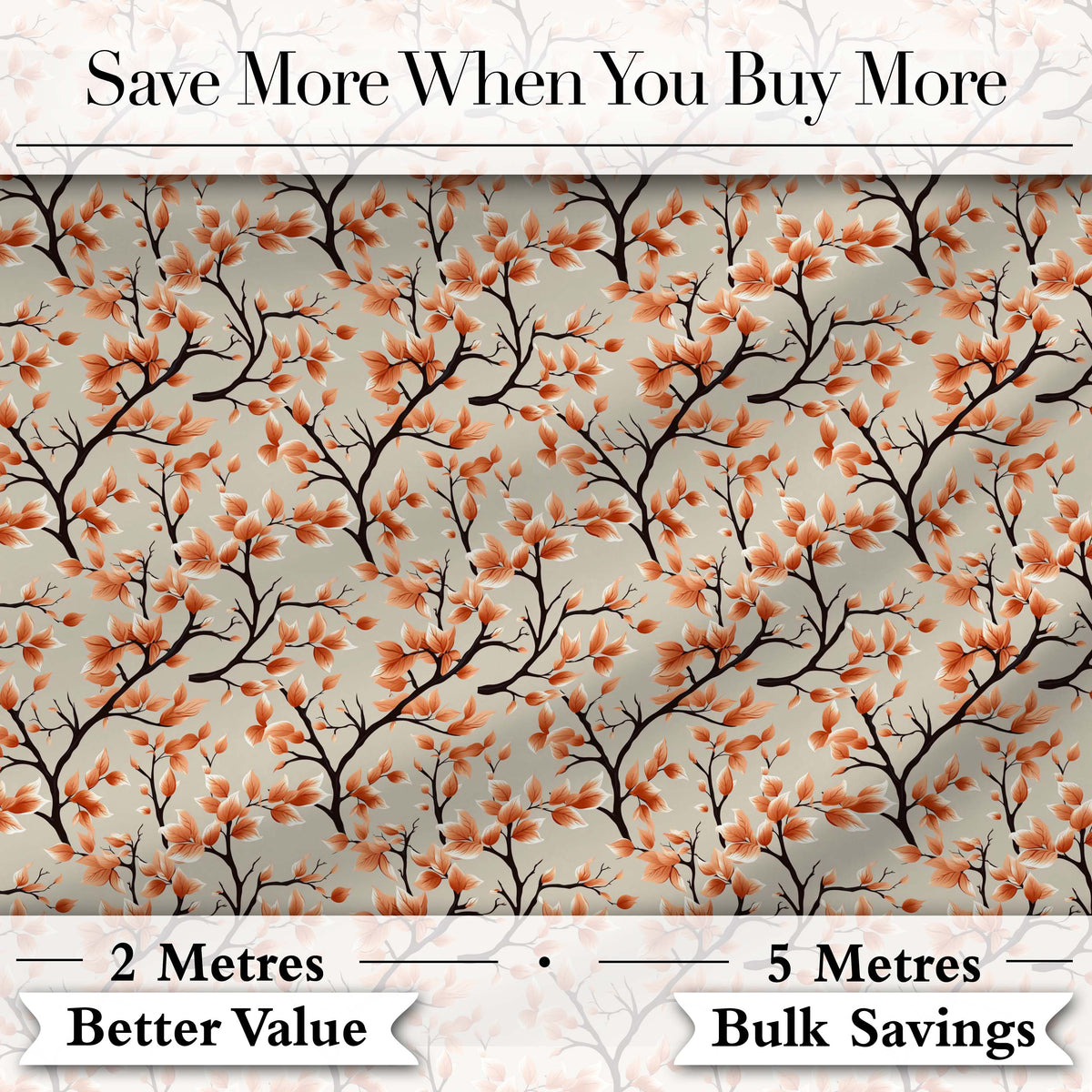 Floral Autumn Branches with Orange Blossoms Seamless Pattern Digital Print Fabric by the Metre UK Sewing Quilting Textile