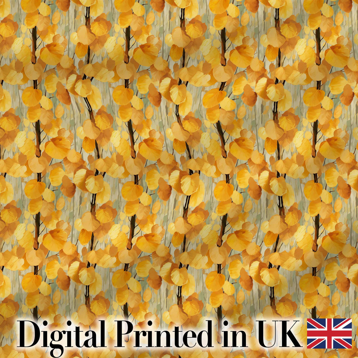 Golden Yellow Autumn Leaves Dense Seamless Pattern Digital Print Fabric by the Metre UK Sewing Quilting Textile