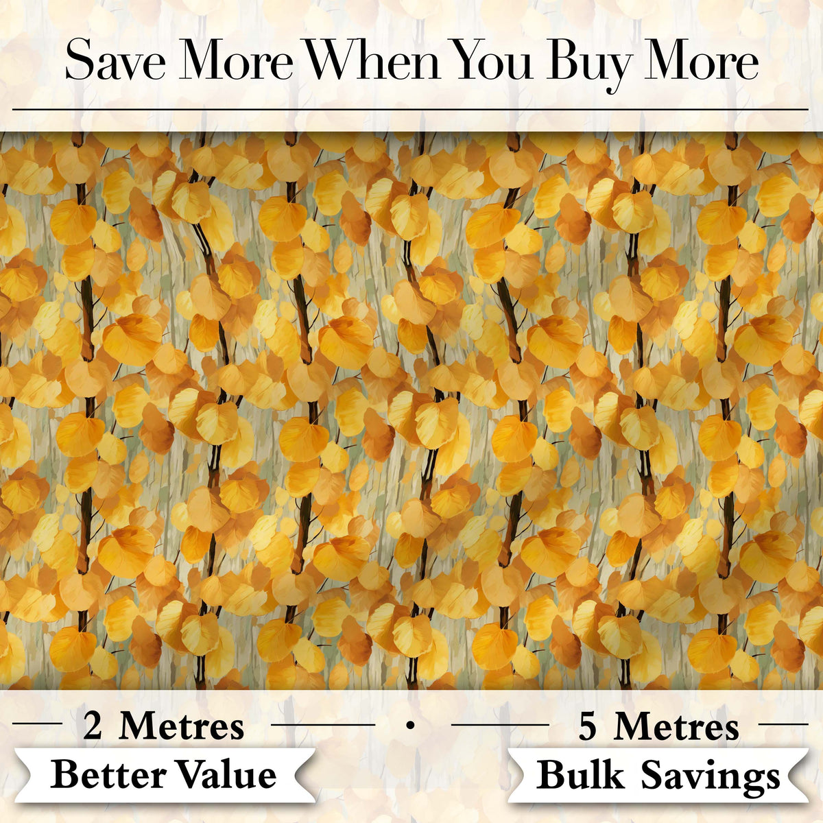 Golden Yellow Autumn Leaves Dense Seamless Pattern Digital Print Fabric by the Metre UK Sewing Quilting Textile